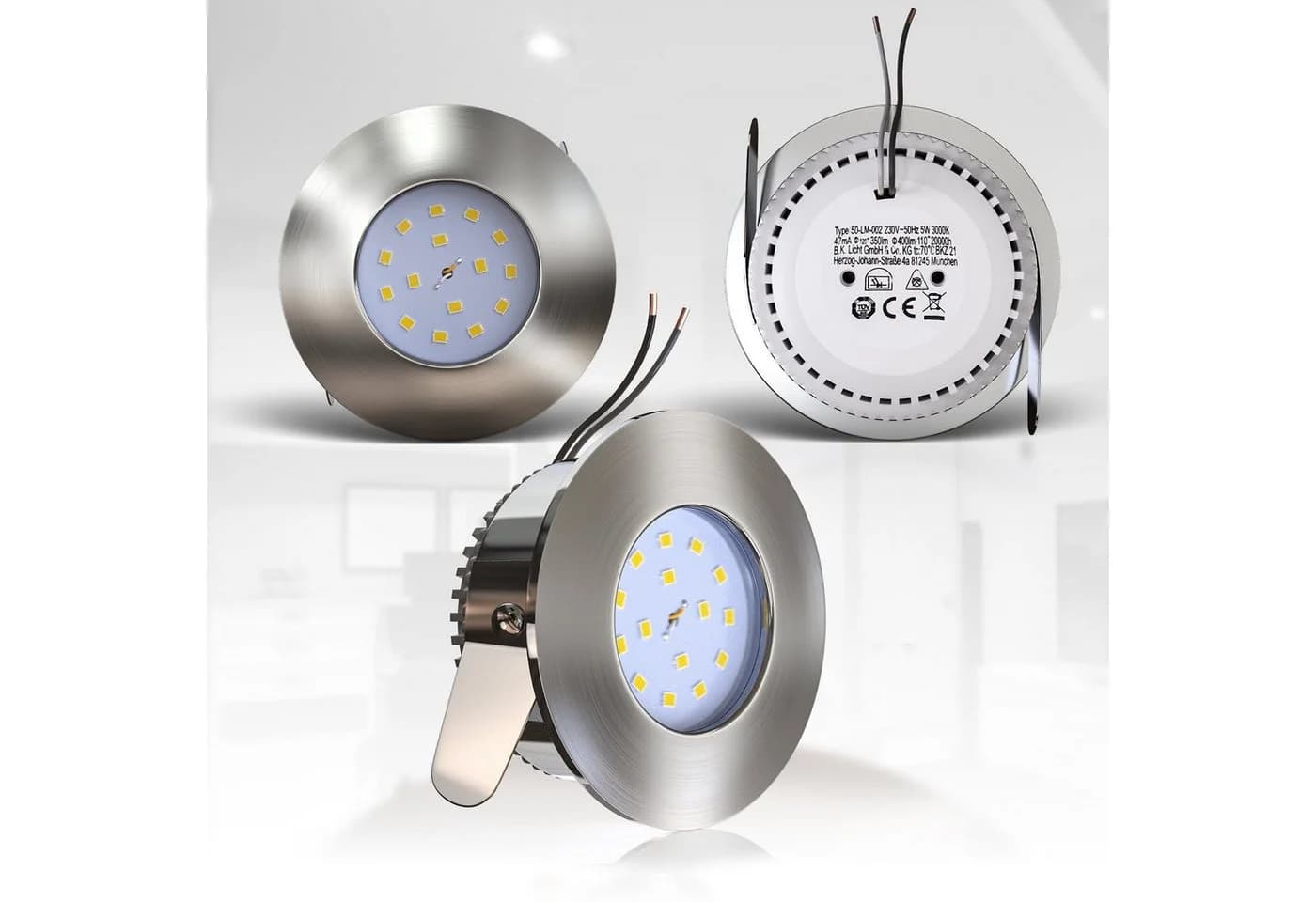 B.K.LICHT LED Einbaustrahler 3er Set IP44 Silber Modern - Bild 3