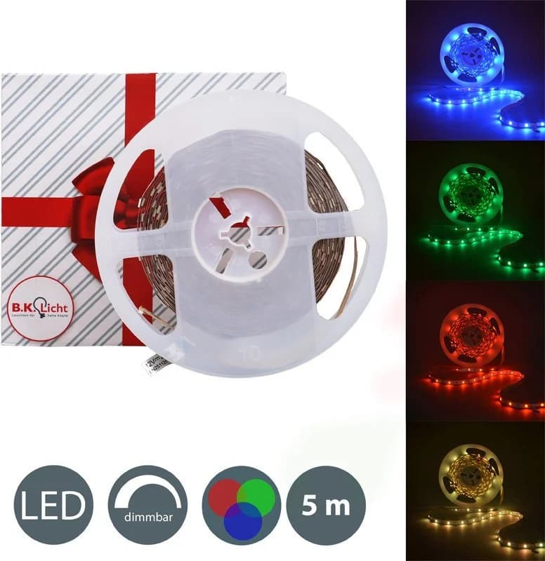B.K.Licht LED-Streifen RGB 5m Selbstklebend Dimmbar Fernbedienung