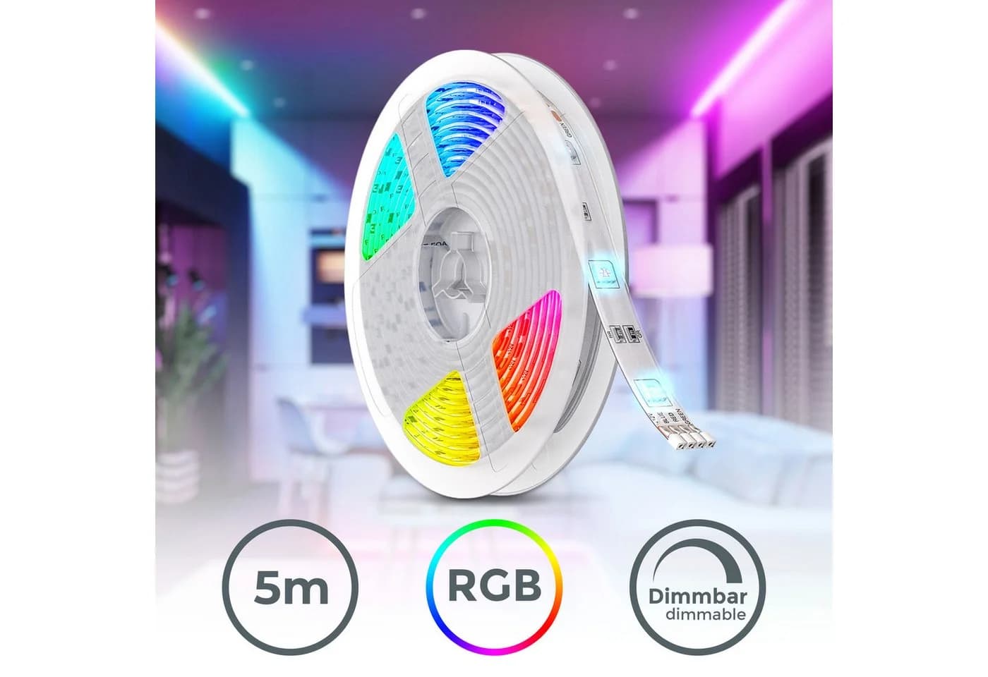 B.K.Licht LED-Streifen RGB 5m Selbstklebend Dimmbar Fernbedienung - Bild 2