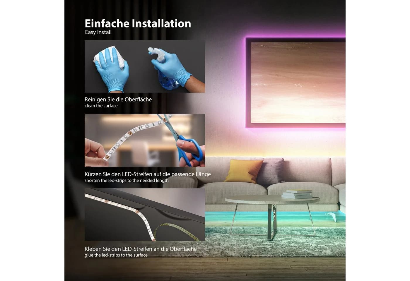 B.K.Licht LED-Streifen RGB 5m Selbstklebend Dimmbar Fernbedienung - Bild 5