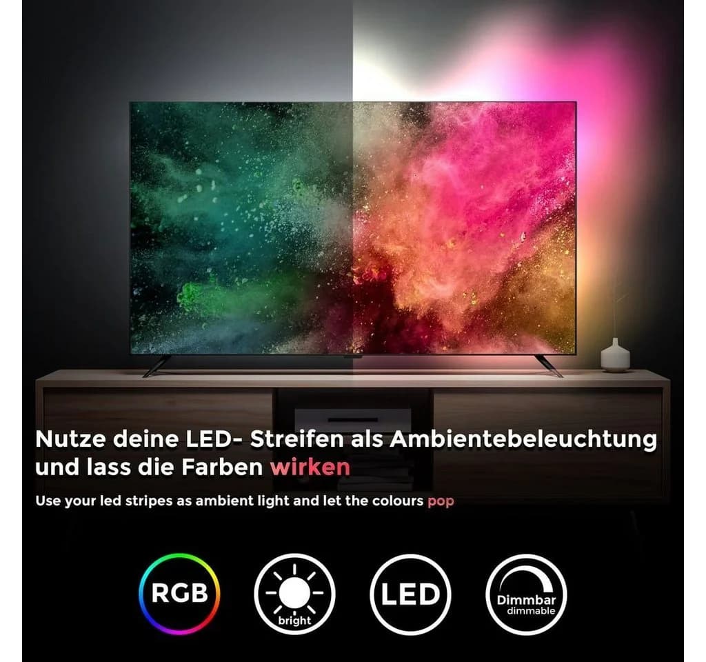 B.K.Licht LED TV Hintergrundbeleuchtung Schwarz USB Dimmbar 40-60 Zoll - Bild 3