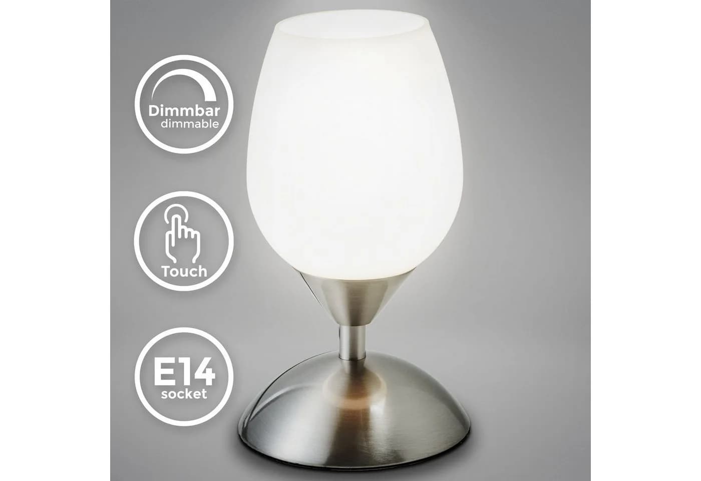 B.K.LICHT Tischleuchte Silber Touchdimmer Dimmbar