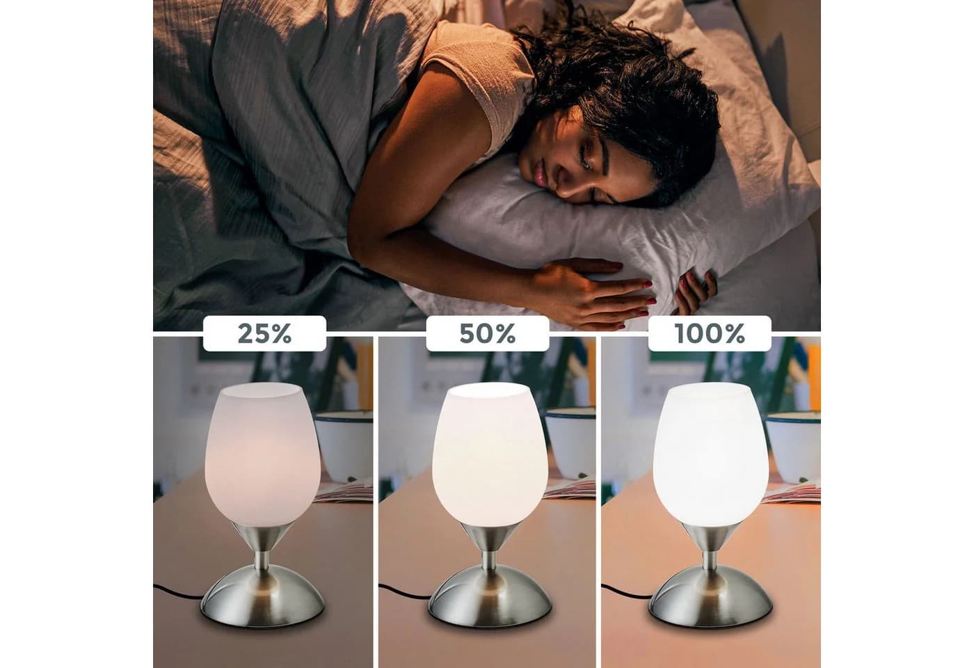 B.K.LICHT Tischleuchte Silber Touchdimmer Dimmbar - Bild 5