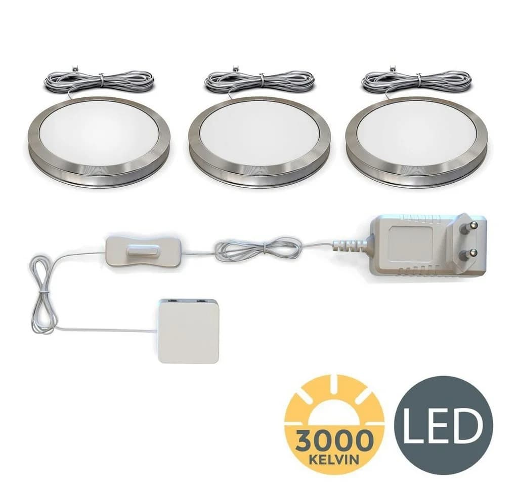 B.K.Licht LED Unterbauleuchte 3er Set Warmweiß Aluminium Modern