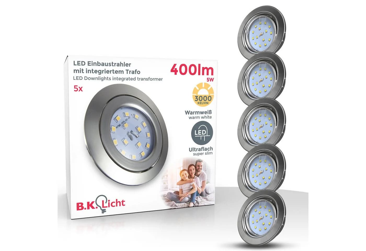 B.K.Licht LED Einbaustrahler 5er Set Schwenkbar Matt-Nickel - Bild 4