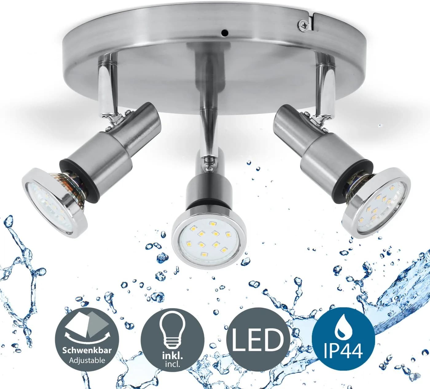 B.K.LICHT LED Deckenspot Aurel 3-flammig silber GU10 IP44 - Bild 2