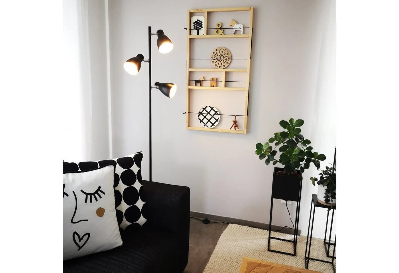 B.K.LICHT Stehlampe 3-flammig Schwarz-Gold Retro Design - Bild 5