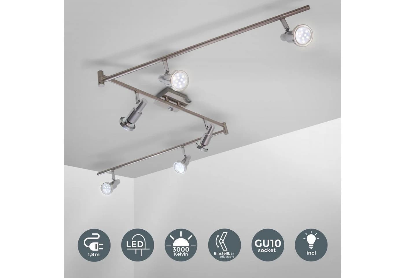 B.K.LICHT LED Deckenspots 6-flammig schwenkbar drehbar silber