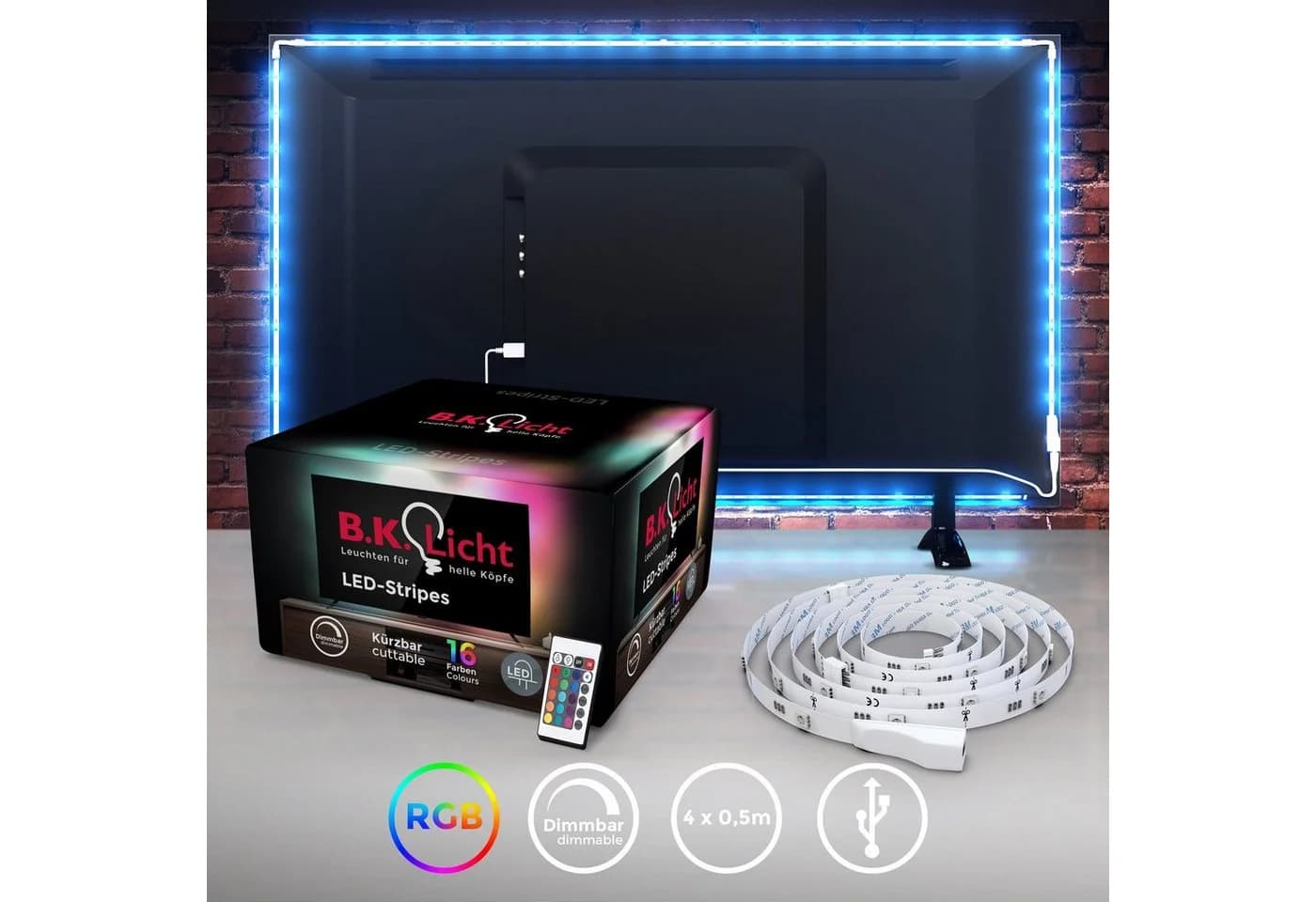 B.K.Licht LED TV Hintergrundbeleuchtung RGB Weiß Selbstklebend Fernbedienung - Bild 3