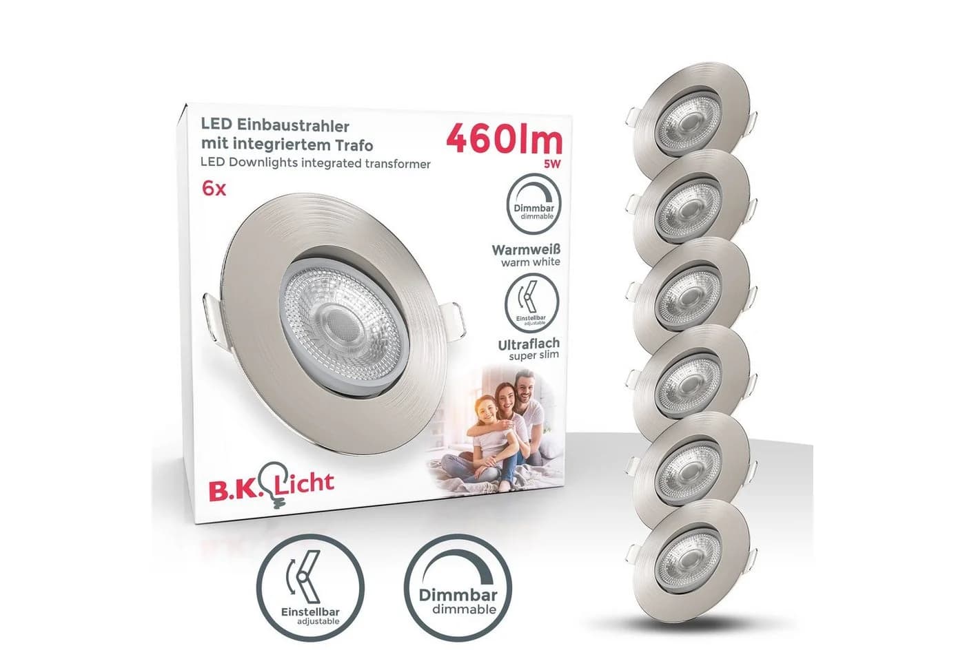 B.K.Licht LED Einbaustrahler 6er Set Matt-Nickel Dimmbar Schwenkbar - Bild 3