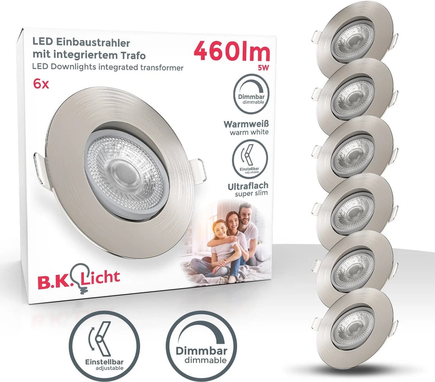B.K.Licht LED Einbaustrahler 6er Set Matt-Nickel Dimmbar Schwenkbar - Bild 4
