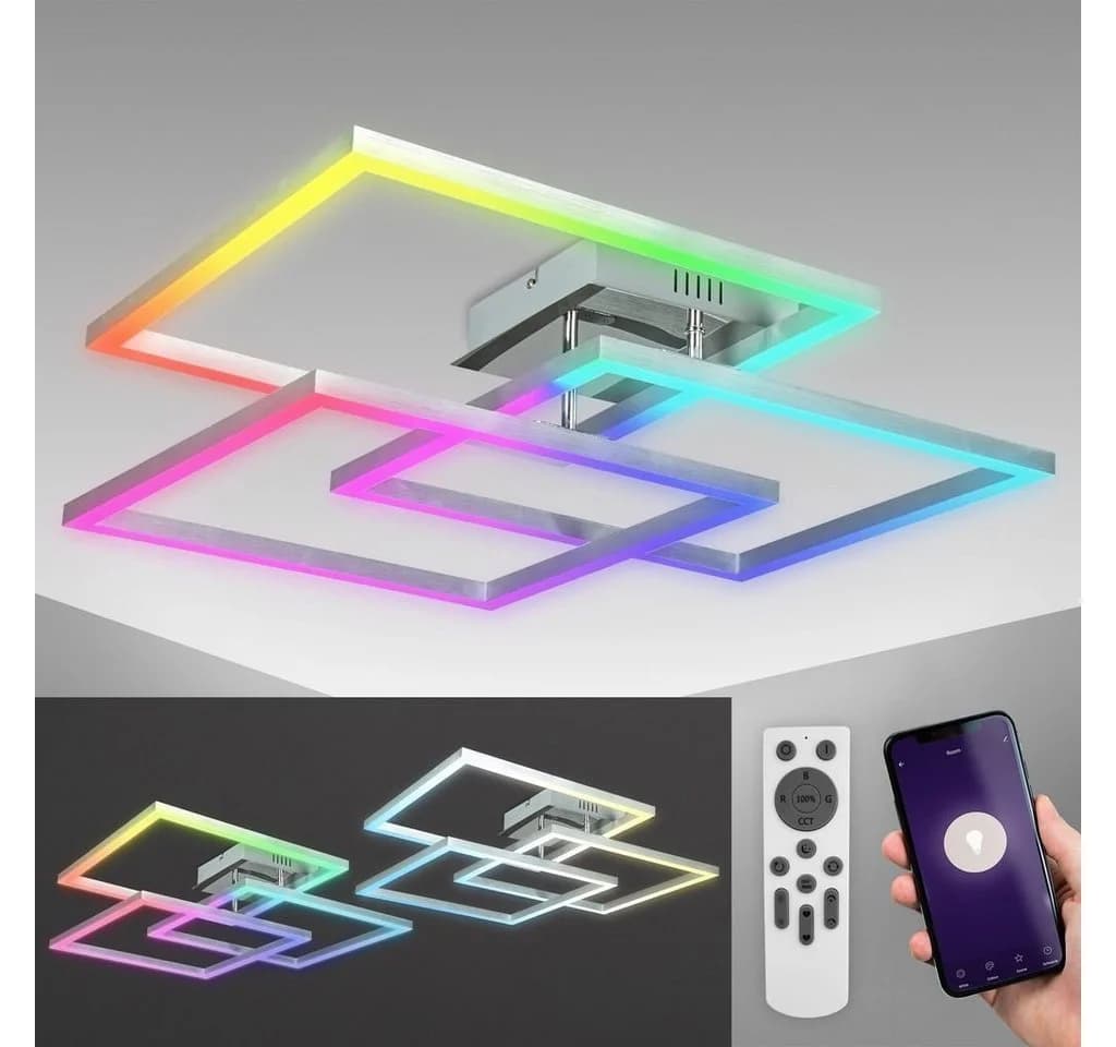B.K.LICHT Smarte LED-Deckenleuchte Grau Chrom WiFi App Steuerung CCT RGB