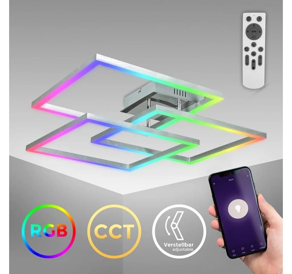 B.K.LICHT Smarte LED-Deckenleuchte Grau Chrom WiFi App Steuerung CCT RGB - Bild 2