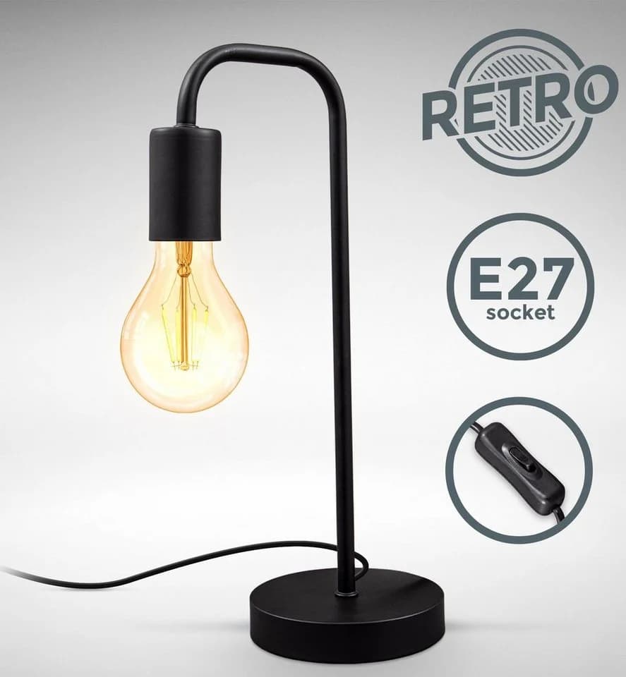 B.K.LICHT Retro Tischleuchte Matt-Schwarz E27 Metall - Bild 3
