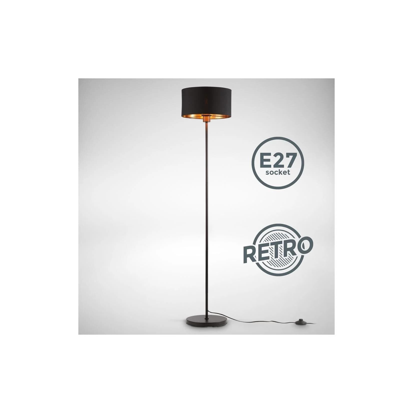 B.K.Licht Stehlampe Vintage Industrial Schwarz-Gold Stoffschirm