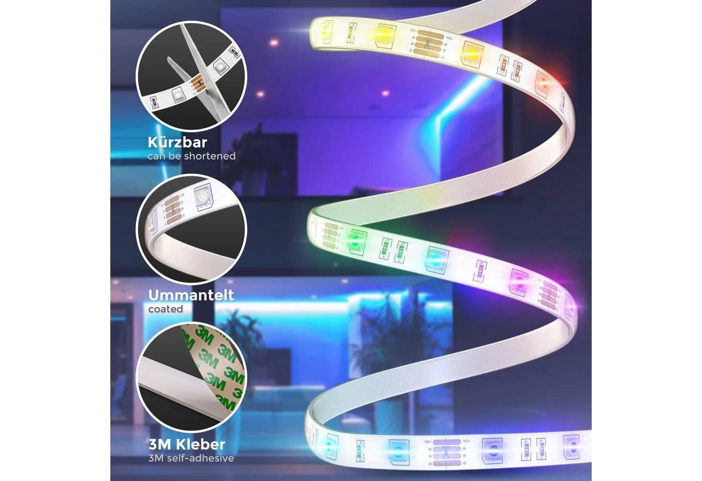 B.K.Licht LED Strip 5M RGB Selbstklebend mit Fernbedienung - Bild 3