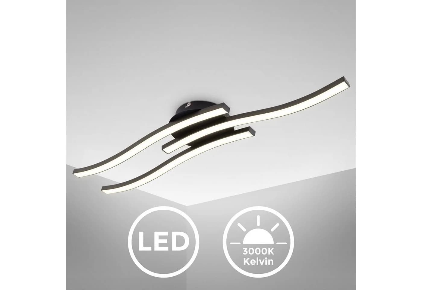 B.K.LICHT LED Deckenleuchte Schwarz 3-flammig Warmweiß - Bild 5