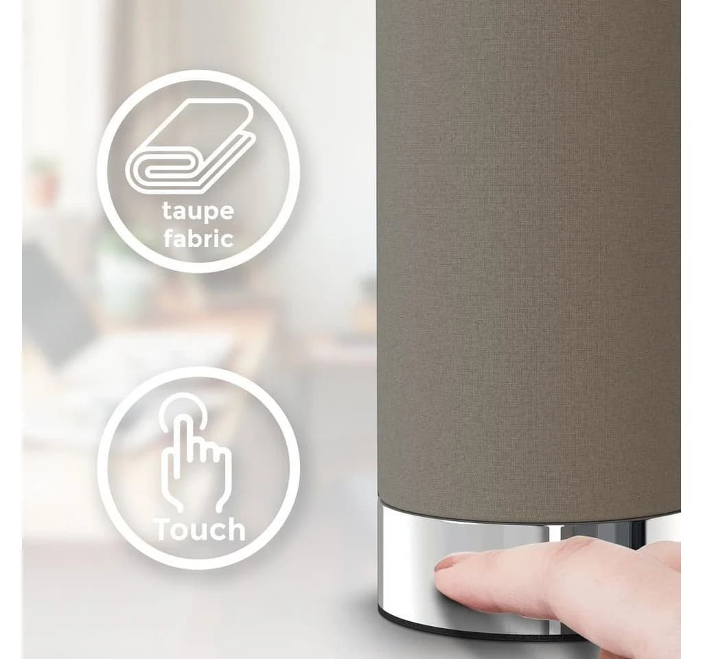 B.K.Licht Tischleuchte Taupe mit Touchdimmer und Stoffschirm - Bild 2