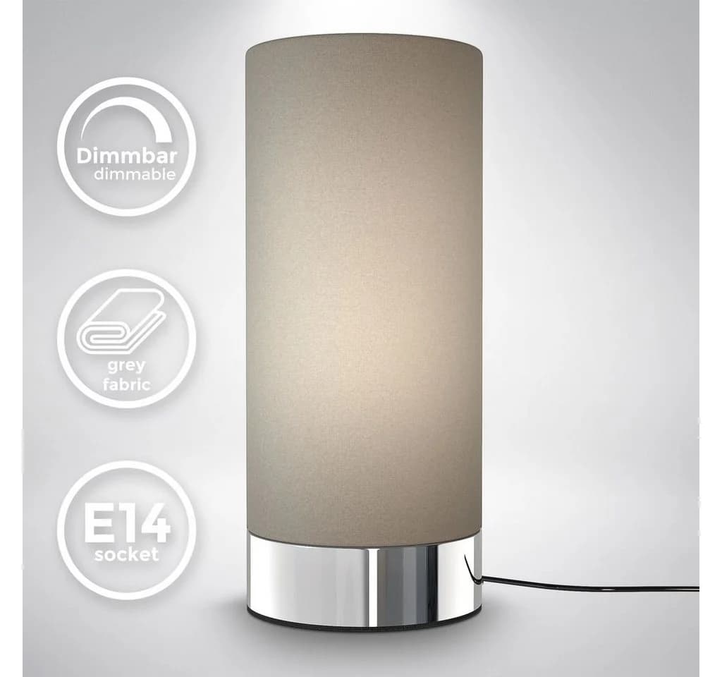 B.K.Licht Tischleuchte Taupe mit Touchdimmer und Stoffschirm - Bild 4