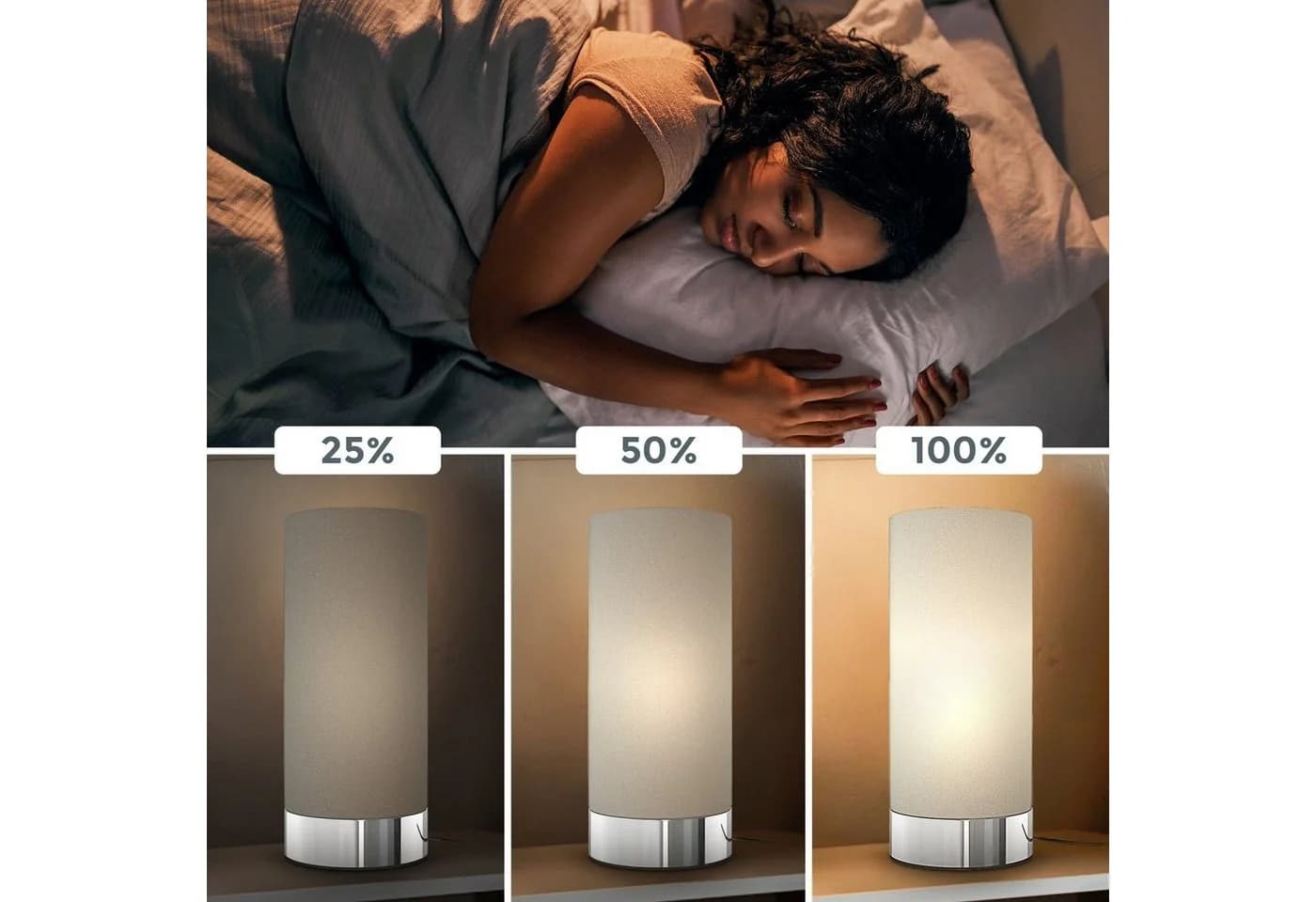 B.K.Licht Tischleuchte Taupe mit Touchdimmer und Stoffschirm - Bild 5
