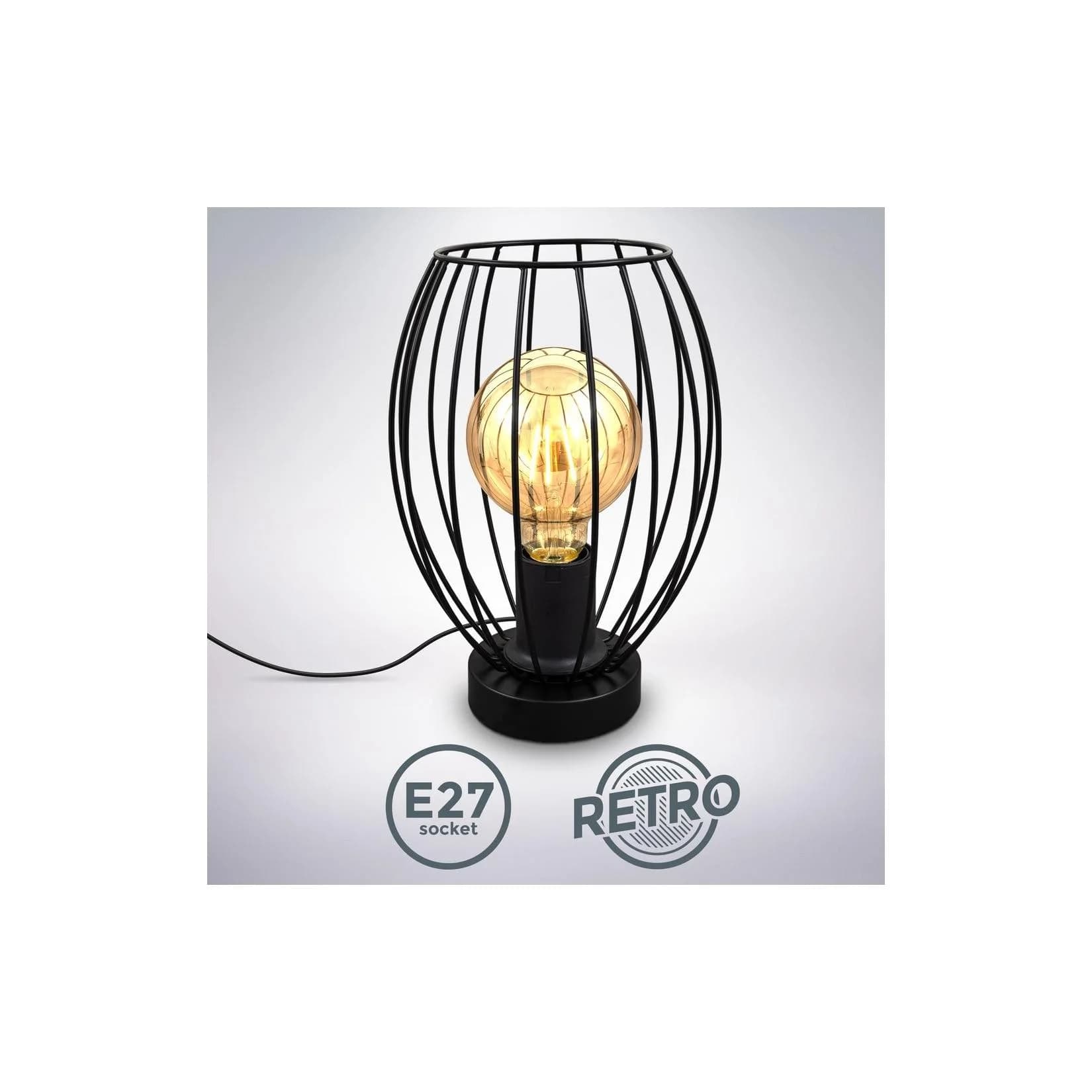 B.K.Licht Draht-Tischleuchte Schwarz E27 Vintage