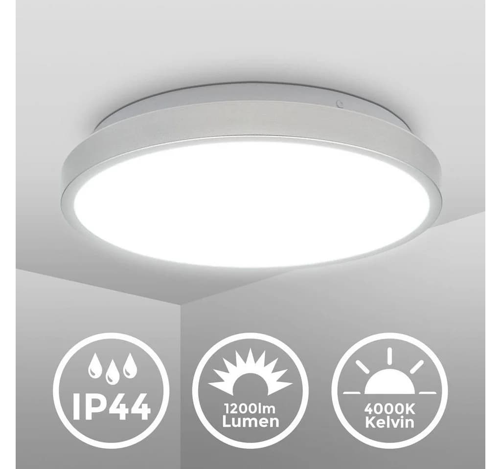 B.K.Licht LED Bad-Deckenleuchte Silber IP44 12W 4000K