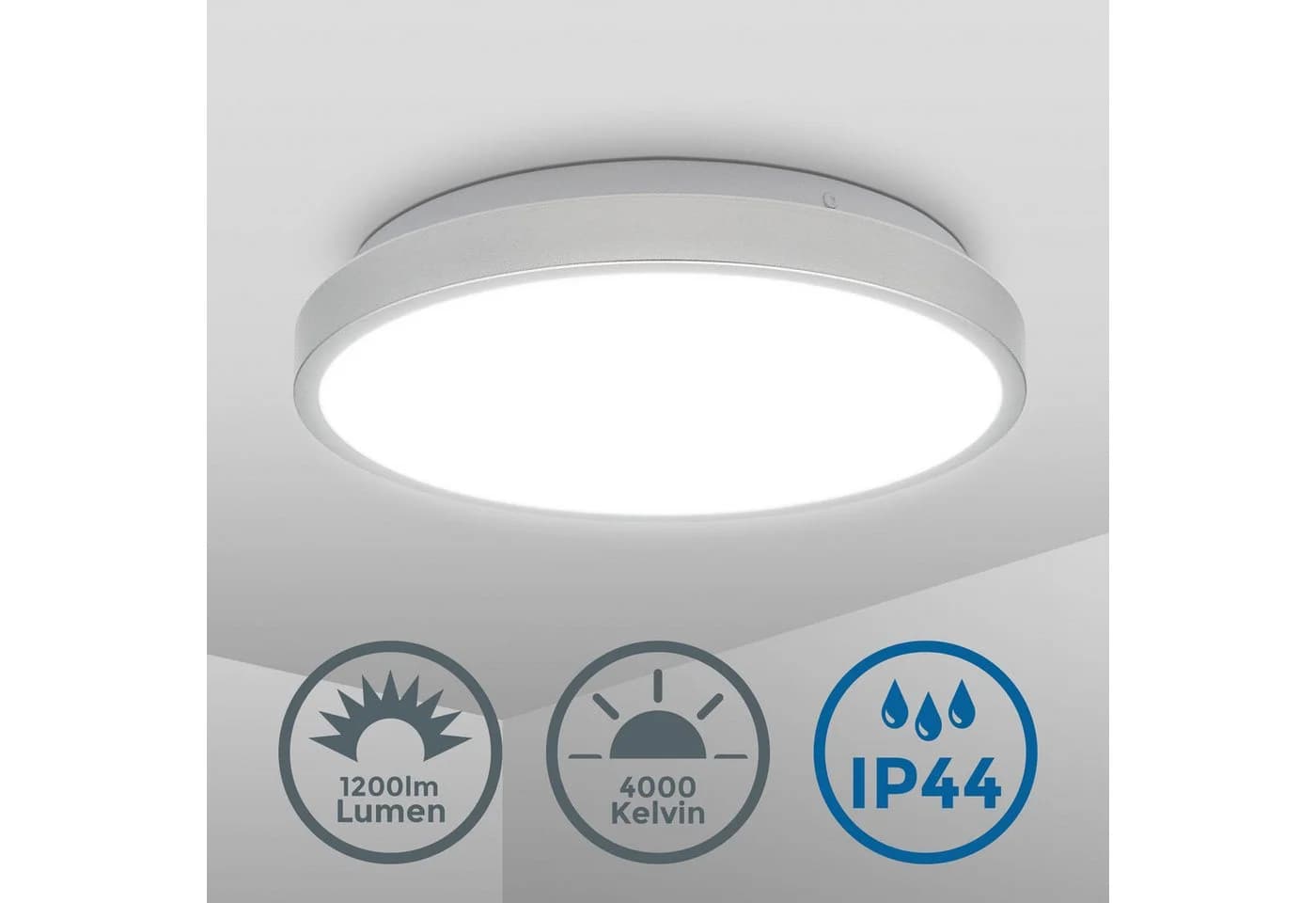B.K.Licht LED Bad-Deckenleuchte Silber IP44 12W 4000K - Bild 4