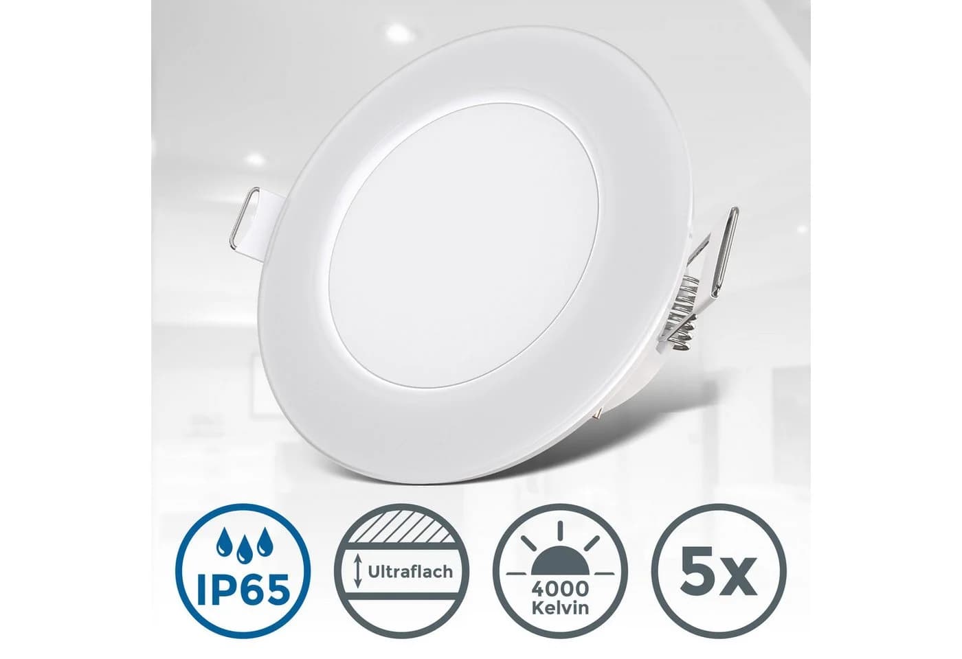 B.K.Licht LED Einbaustrahler 5er Set IP65 Ultraflach Weiß - Bild 3