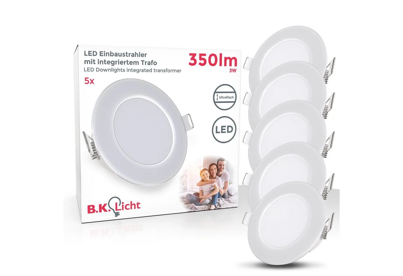 B.K.Licht LED Einbaustrahler 5er Set IP65 Ultraflach Weiß - Bild 4