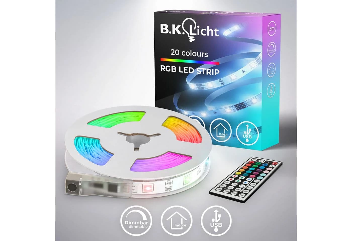 B.K.LICHT LED Stripe 5m RGB mit Fernbedienung Weiß - Bild 2