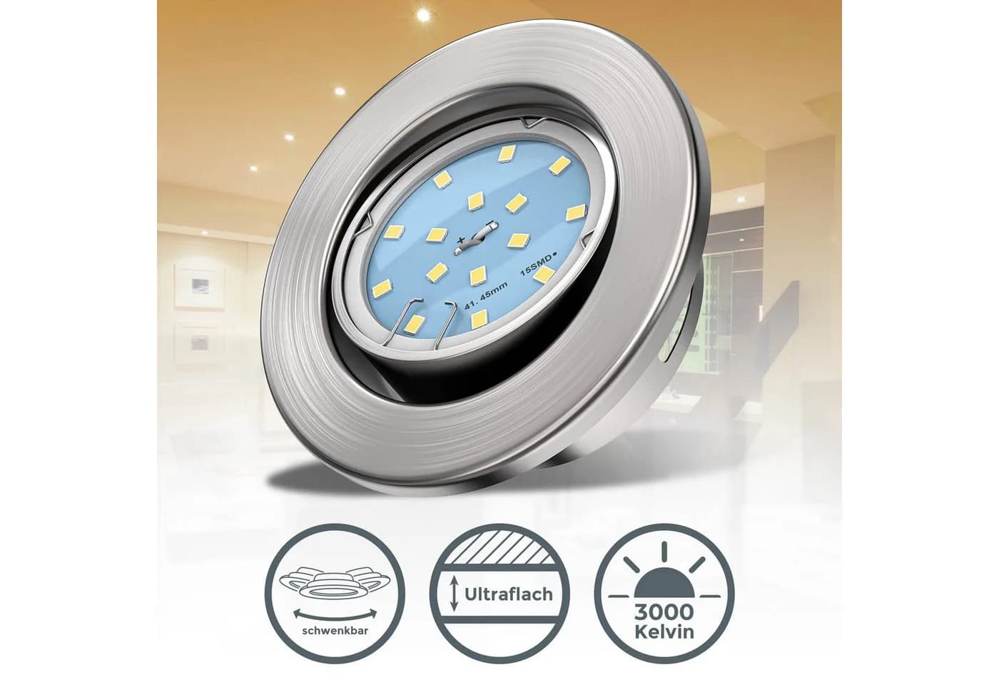 B.K.Licht LED Einbaustrahler 5er Set Schwenkbar Ultraflach Silber Matt-Nickel - Bild 1