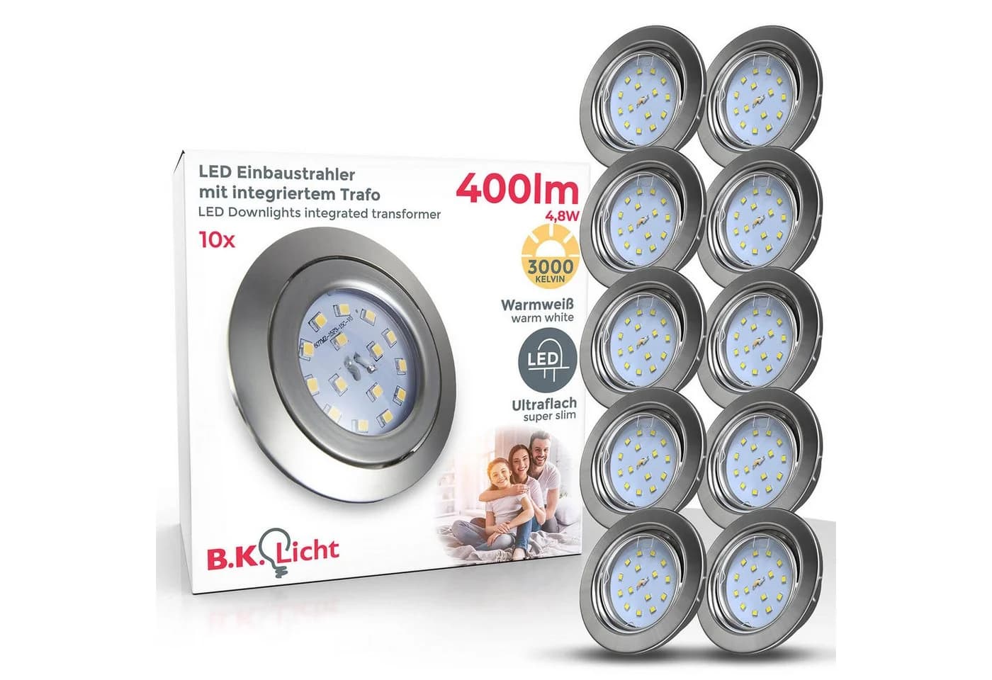 B.K.Licht LED Einbaustrahler 5er Set Schwenkbar Ultraflach Silber Matt-Nickel - Bild 2