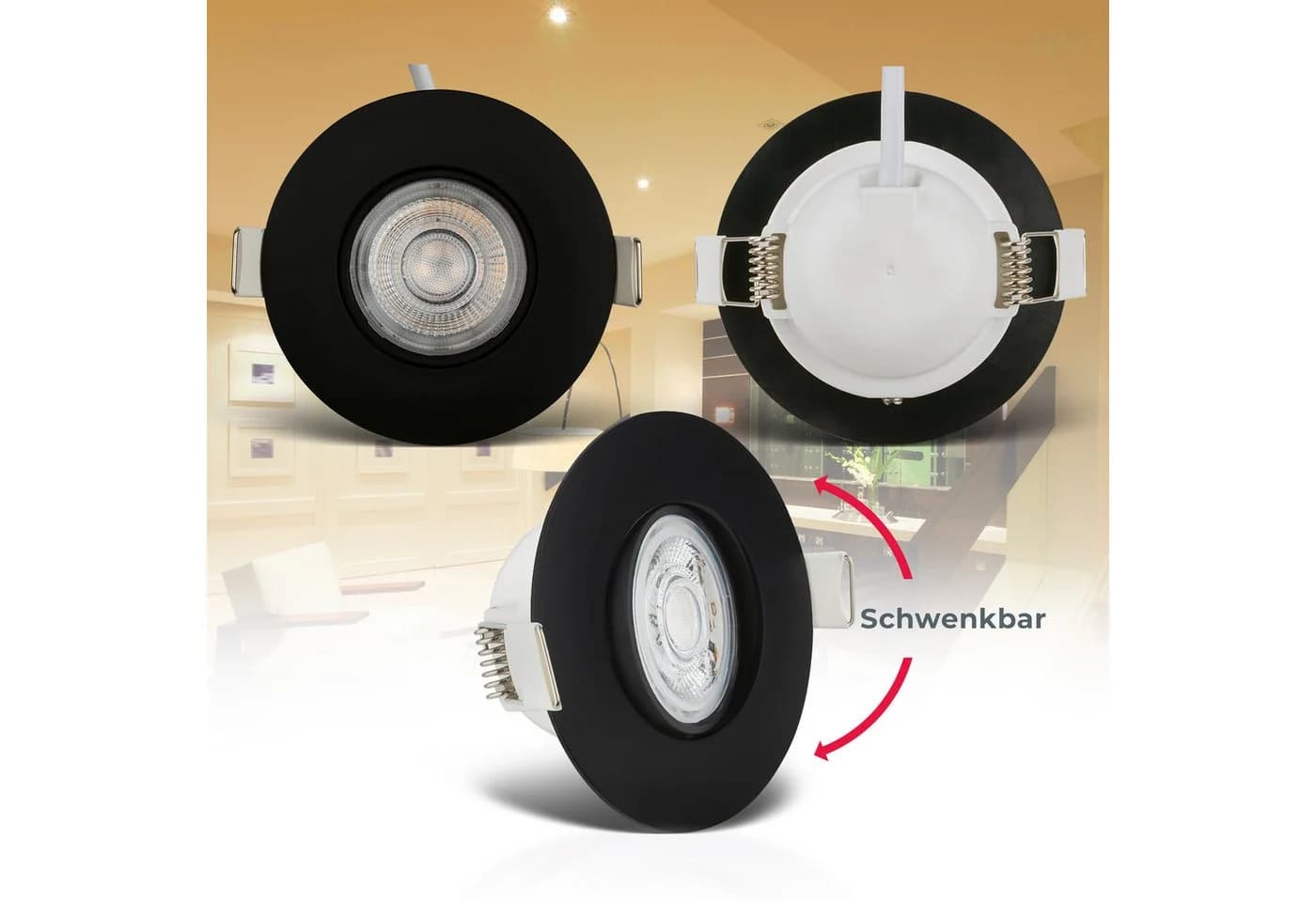 B.K.Licht LED Einbauleuchte 6er Set Schwarz IP65 Schwenkbar - Bild 3