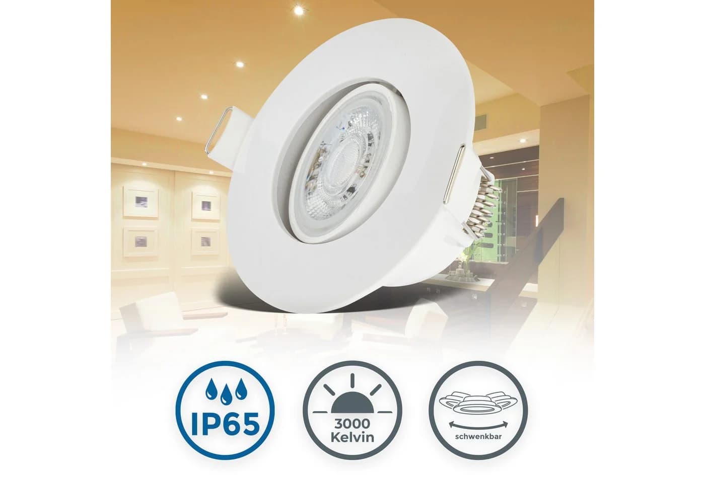 B.K.LICHT LED Einbauleuchte 6er Set Bad IP65 Schwenkbar Weiß - Bild 2