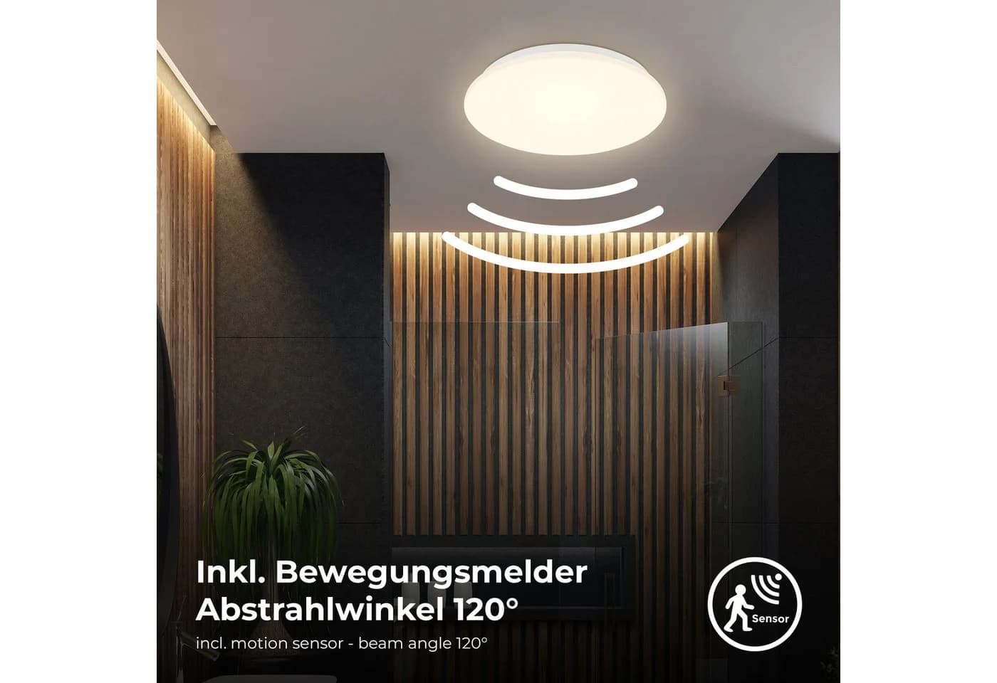 B.K.LICHT LED Deckenleuchte mit Mikrowellensensor, Warmweiß