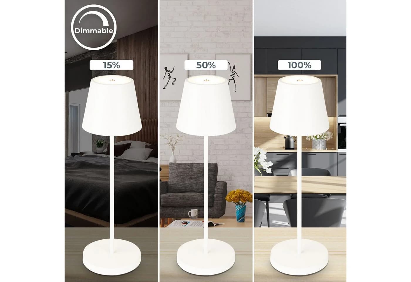 B.K.Licht Außen-Tischleuchte LED Akku mit Touchdimmer IP54 Weiss