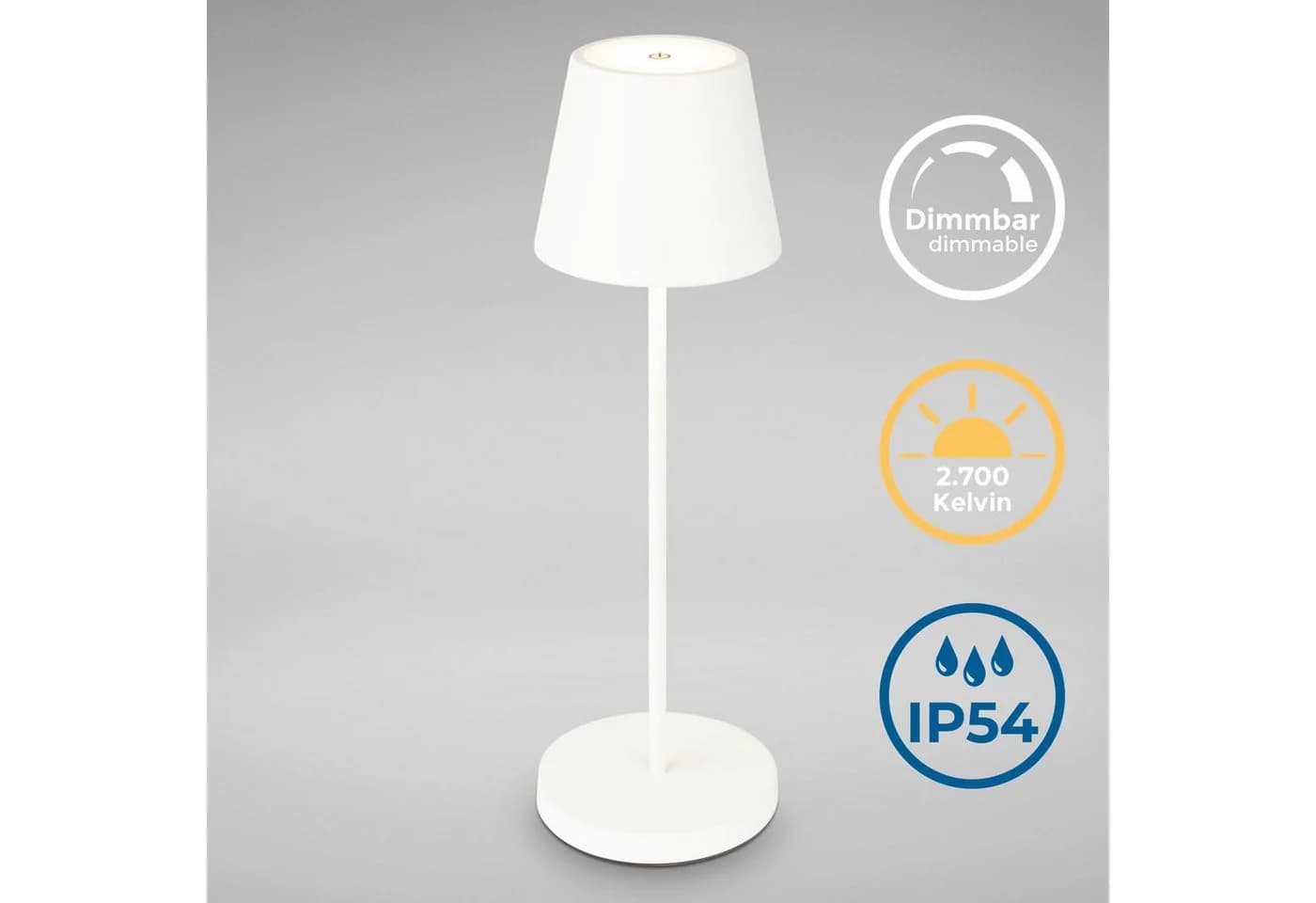 B.K.Licht Außen-Tischleuchte LED Akku mit Touchdimmer IP54 Weiss - Bild 2