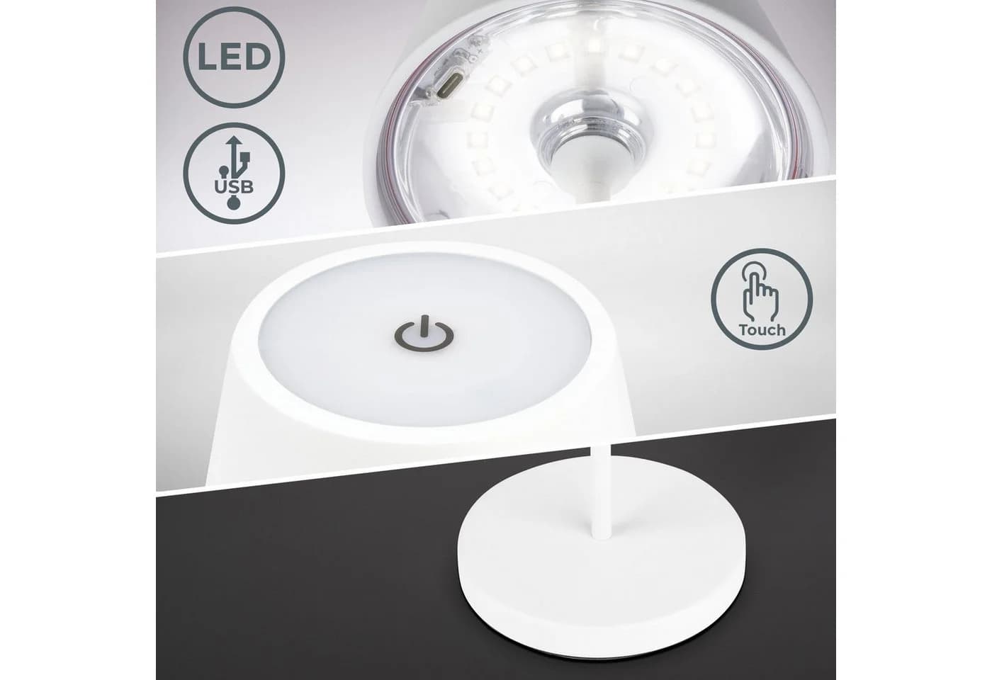 B.K.Licht Außen-Tischleuchte LED Akku mit Touchdimmer IP54 Weiss - Bild 3