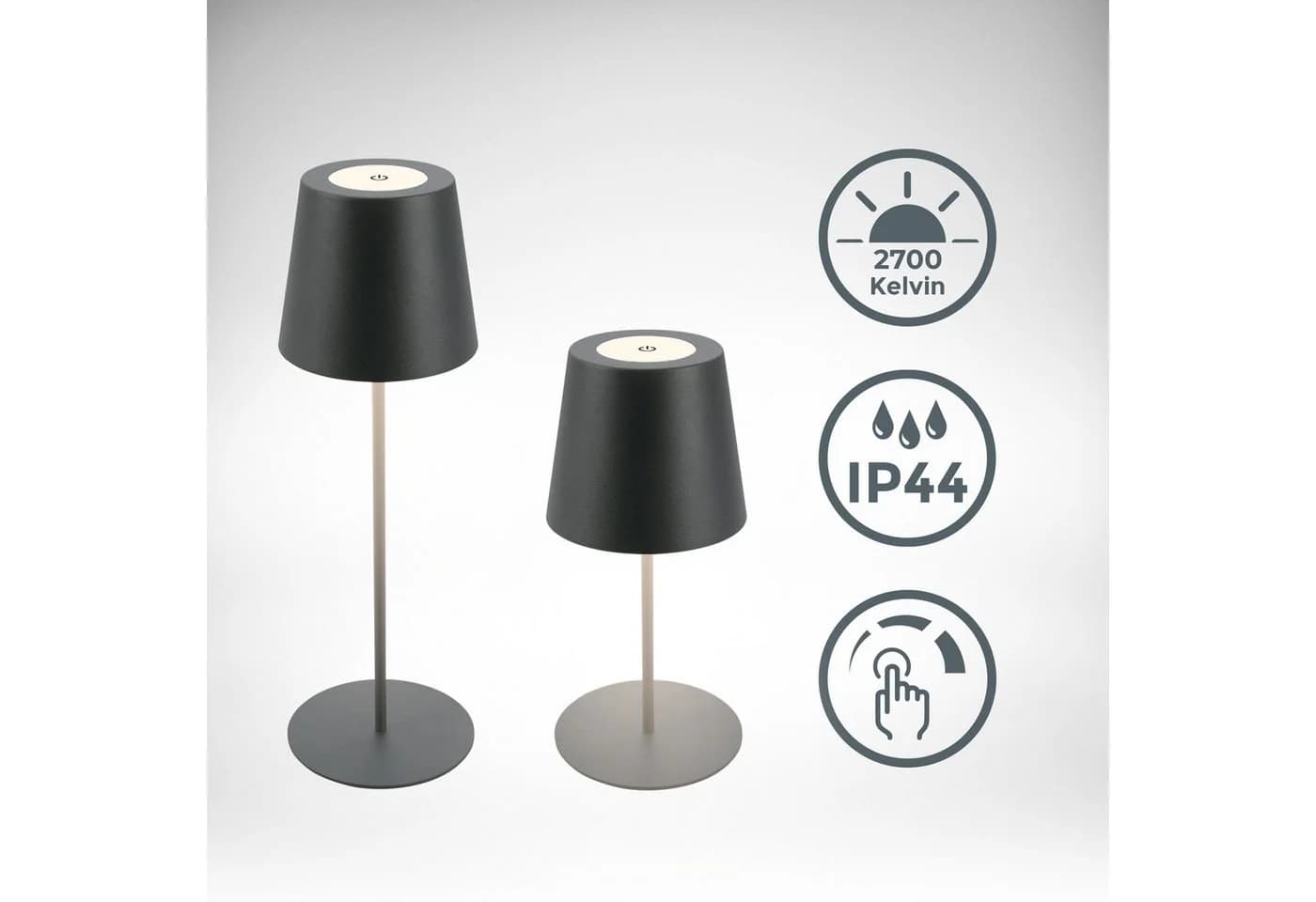 B.K.LICHT Außen-Tischleuchte BK_TL1593 Akku LED Tischlampe 3-Stufen Touchdimmer USB Anthrazit - Bild 4