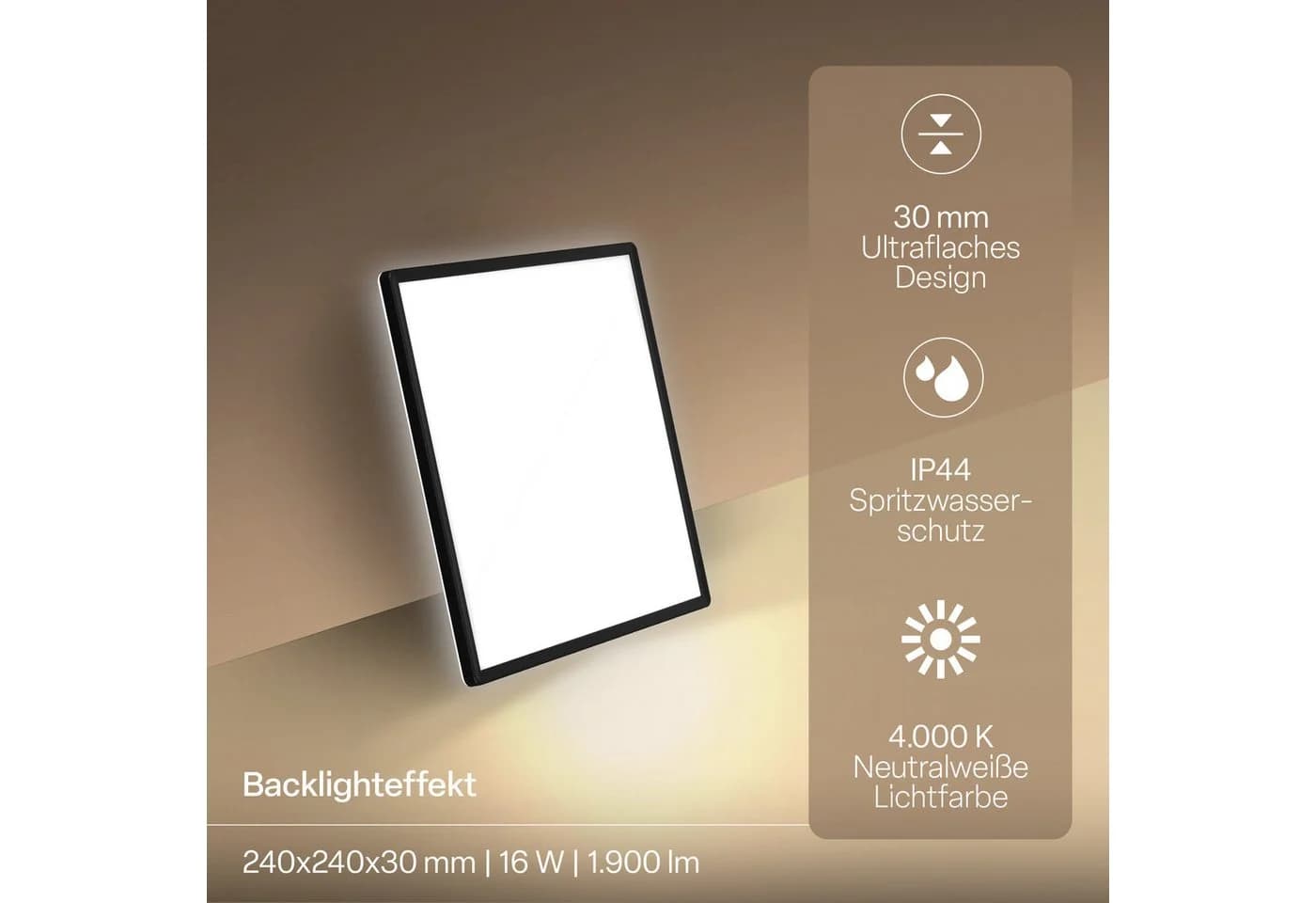 B.K.Licht LED Panel SHALLOW Schwarz IP44 Badlampe - Bild 4