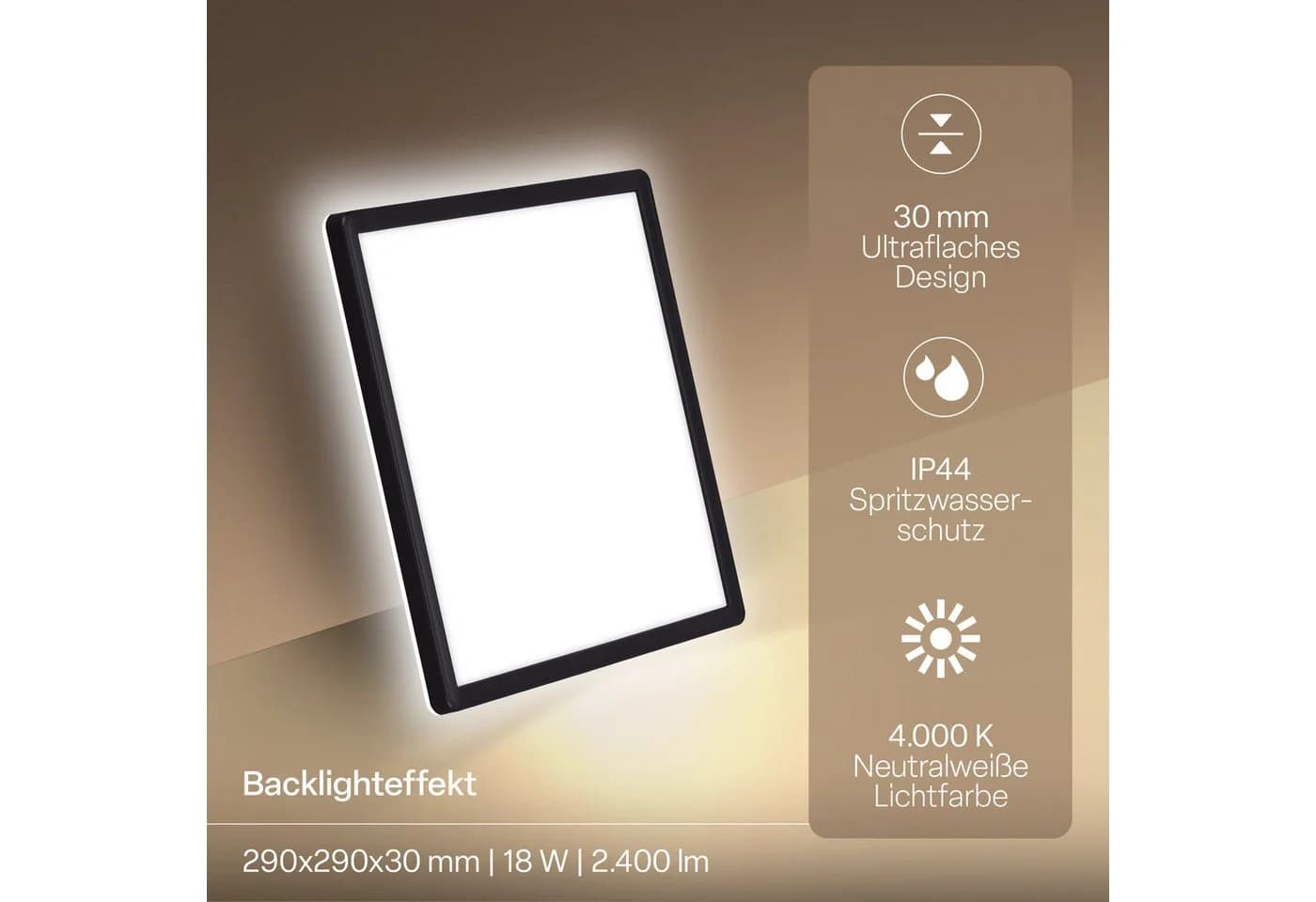 B.K.Licht LED Panel SHALLOW Deckenleuchte Schwarz IP44 - Bild 4