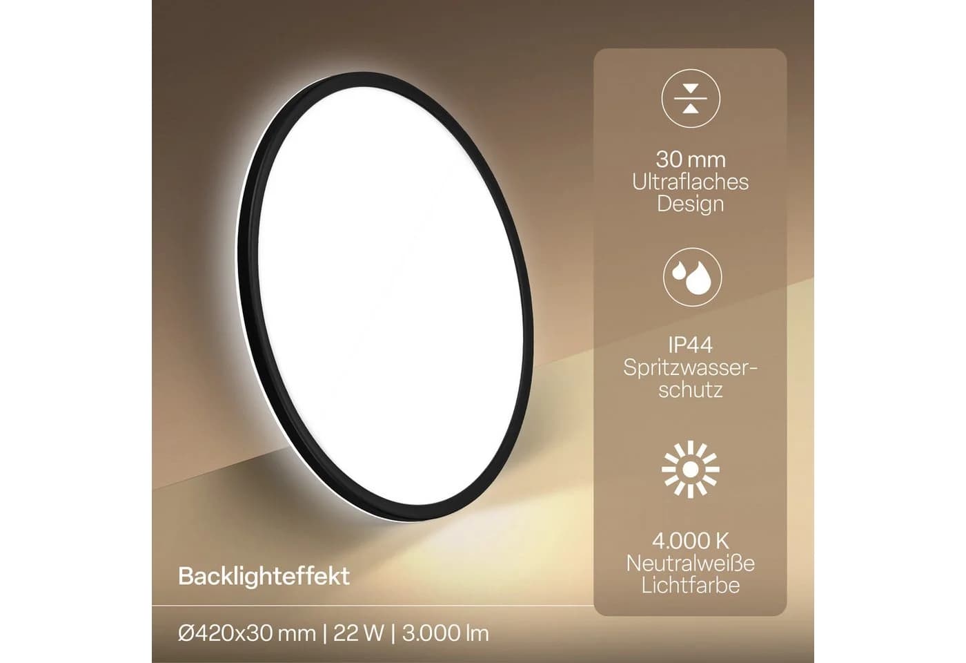 B.K.Licht LED Panel SHALLOW Schwarz IP44 Badlampe - Bild 4