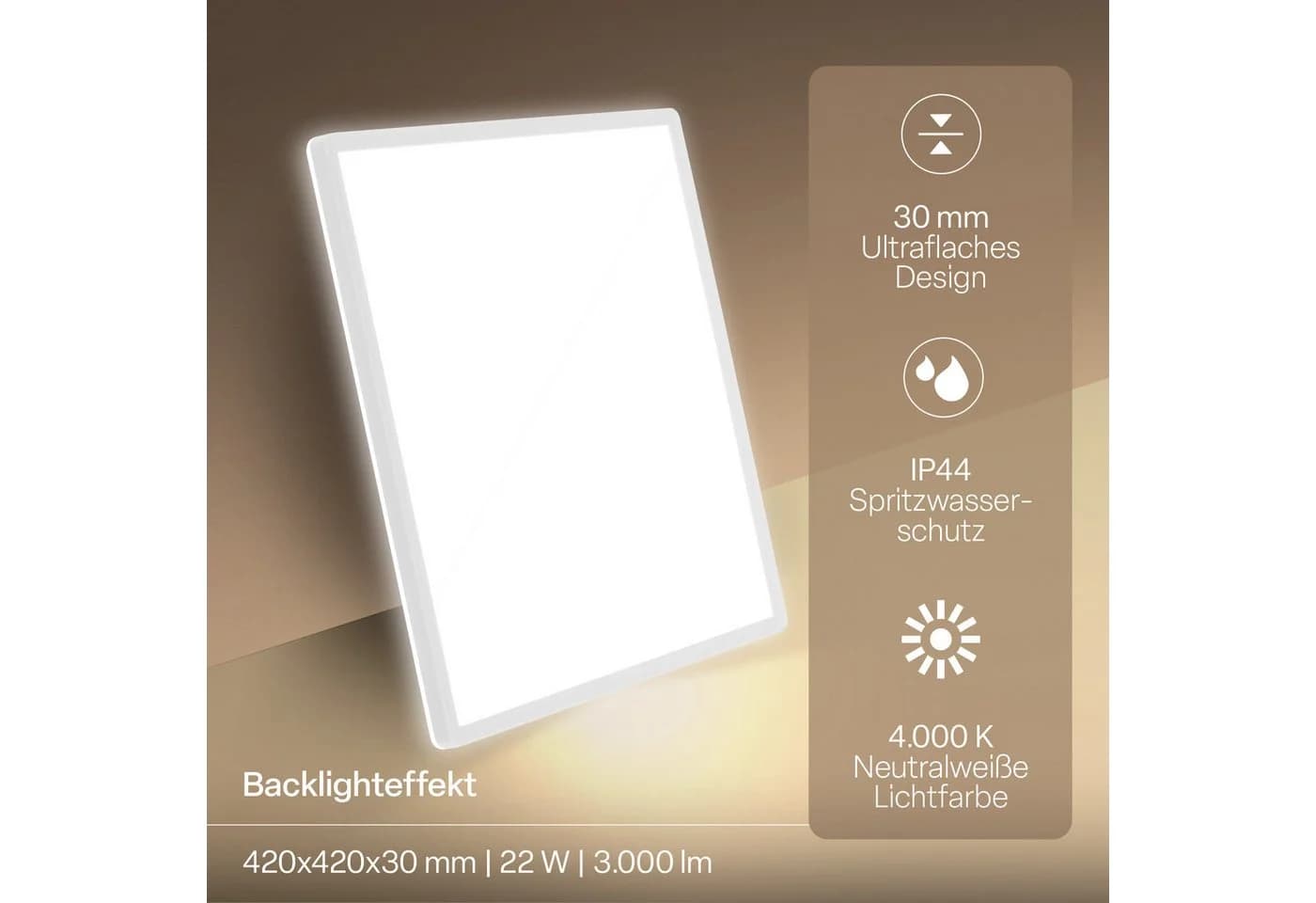 B.K.LICHT LED Panel SHALLOW weiß matt 42x42cm IP44 - Bild 4