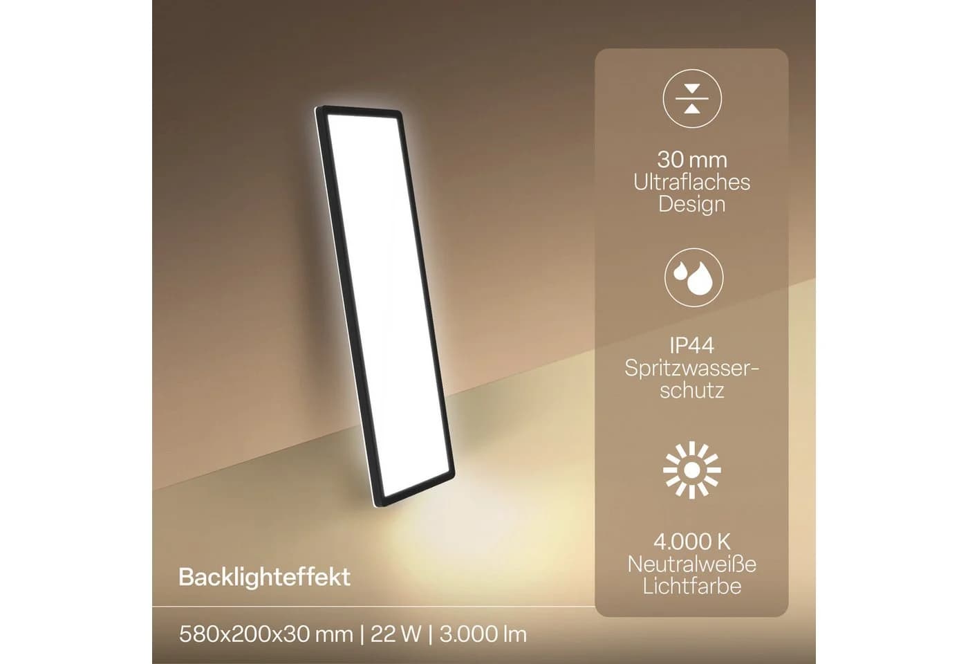 B.K.Licht LED Panel SHALLOW Deckenlampe Schwarz IP44 - Bild 4