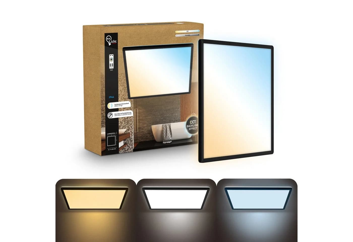 B.K.Licht LED Panel Deckenleuchte CCT Dimmbar IP44 Schwarz/Weiß - Bild 4