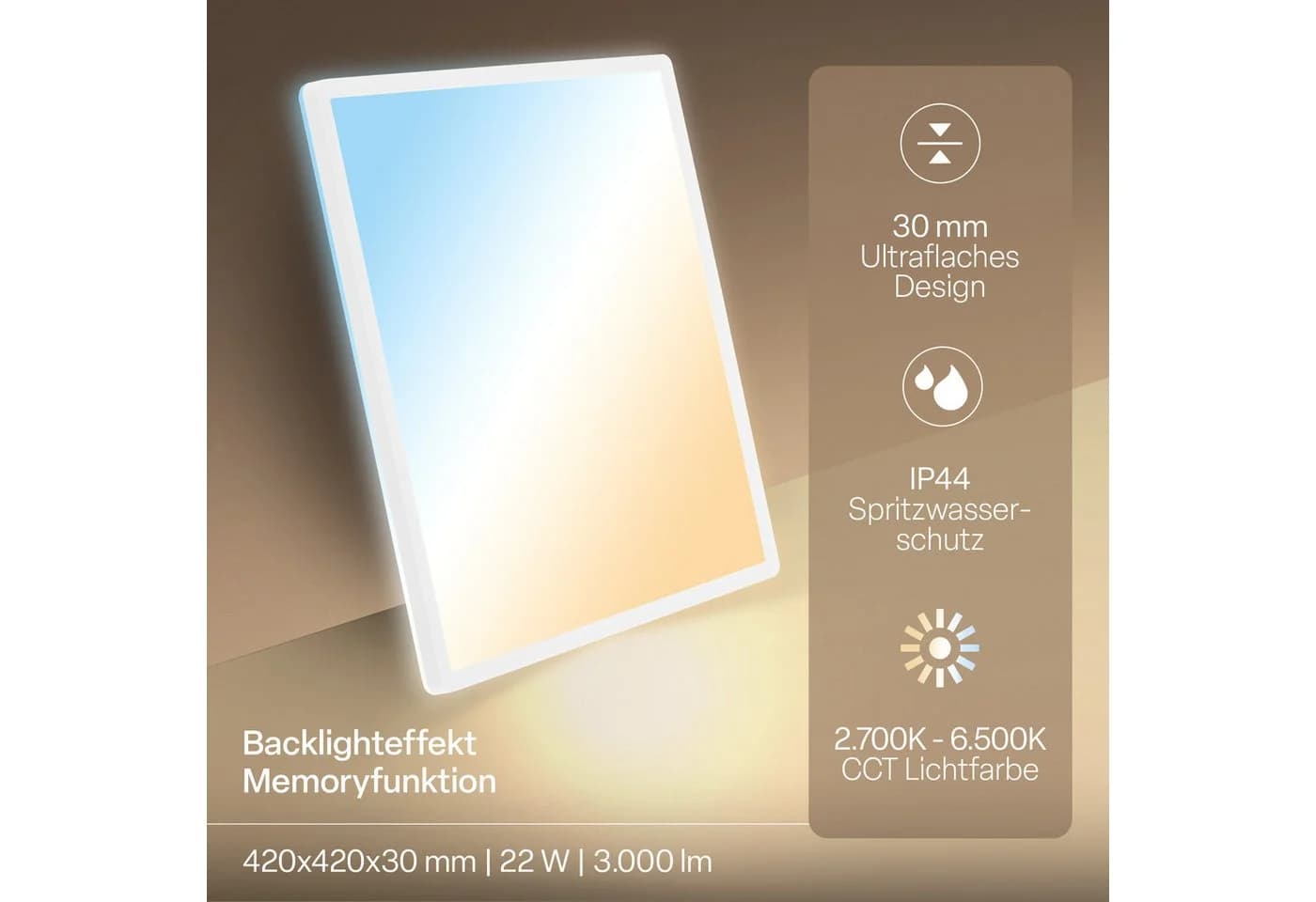 B.K.Licht LED Panel SHALLOW 42x42 cm CCT dimmbar weiß - Bild 5