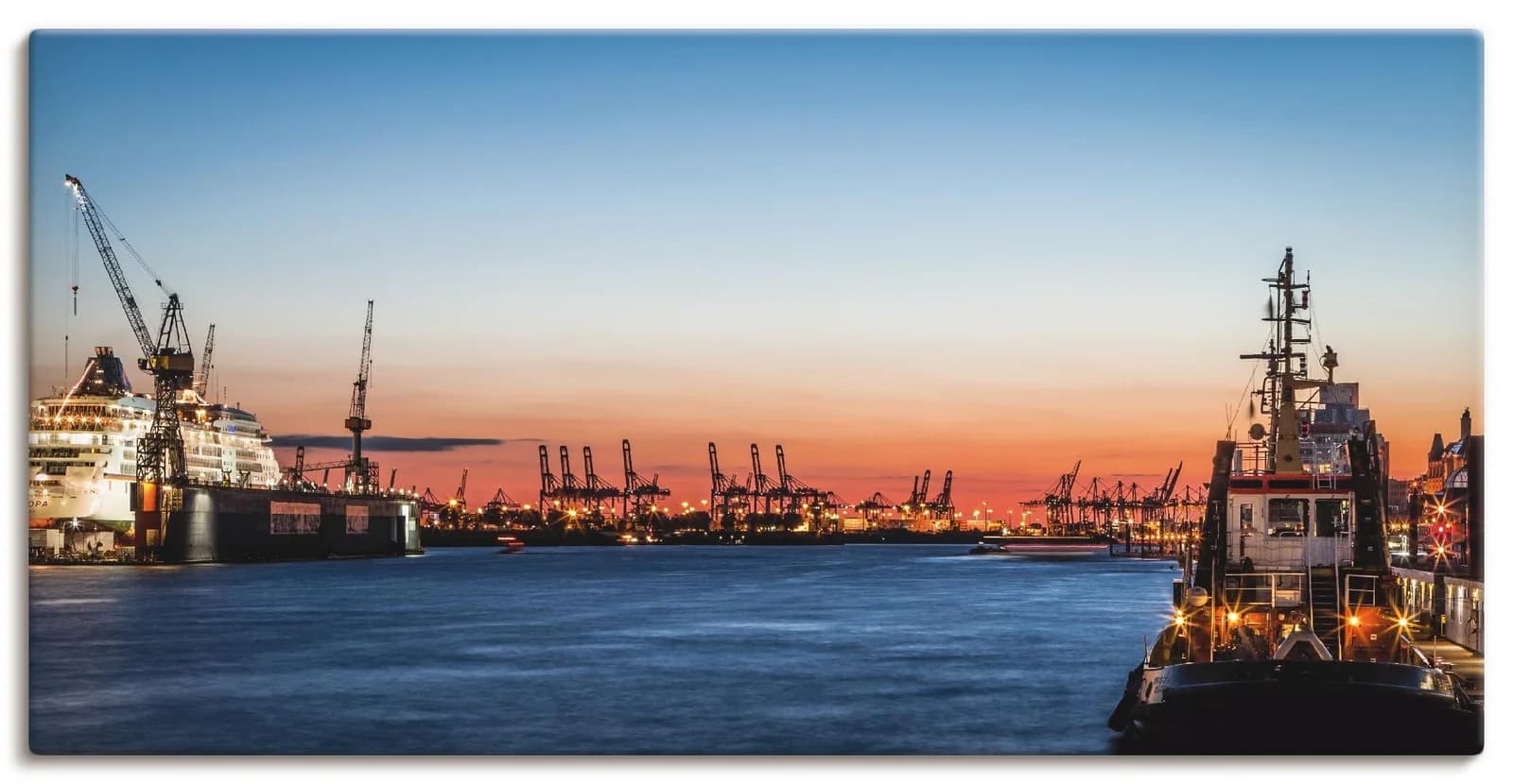 ARTLAND Leinwandbild Hamburger Hafen Blau 100x50 cm