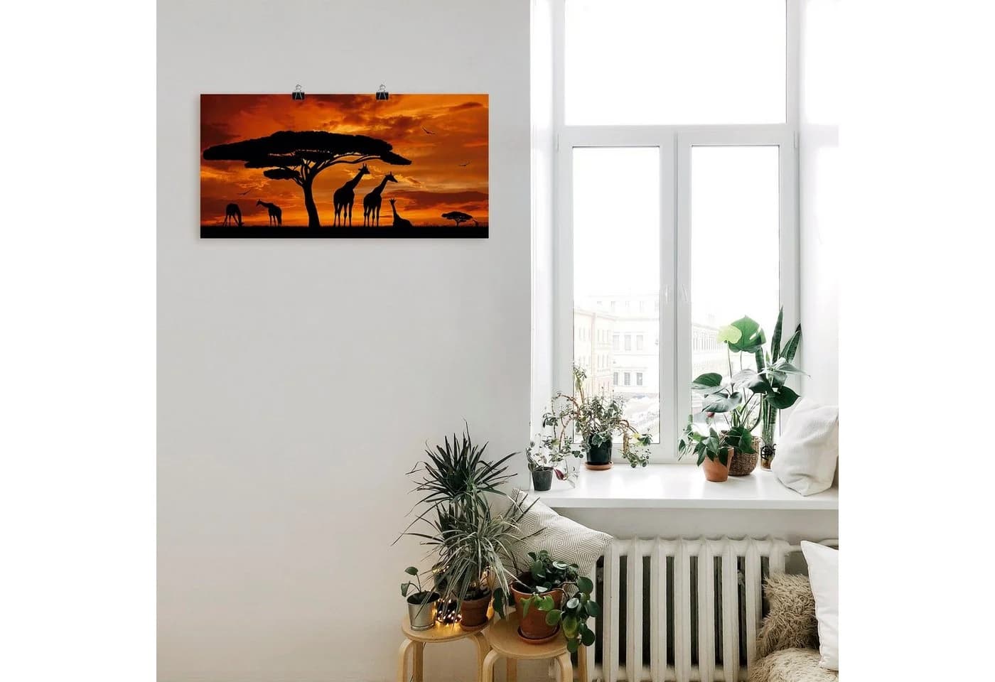 Artland Wandbild Giraffen Sonnenuntergang Leinwand Poster
