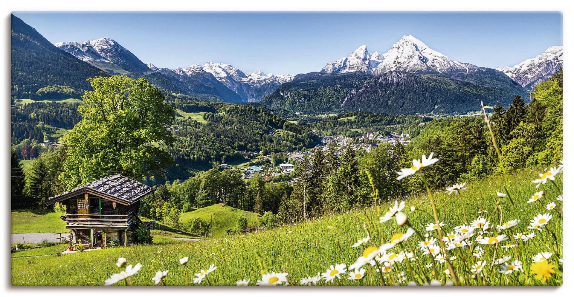 ARTLAND Leinwandbild Landschaft Bayerische Alpen grün 60x30 cm