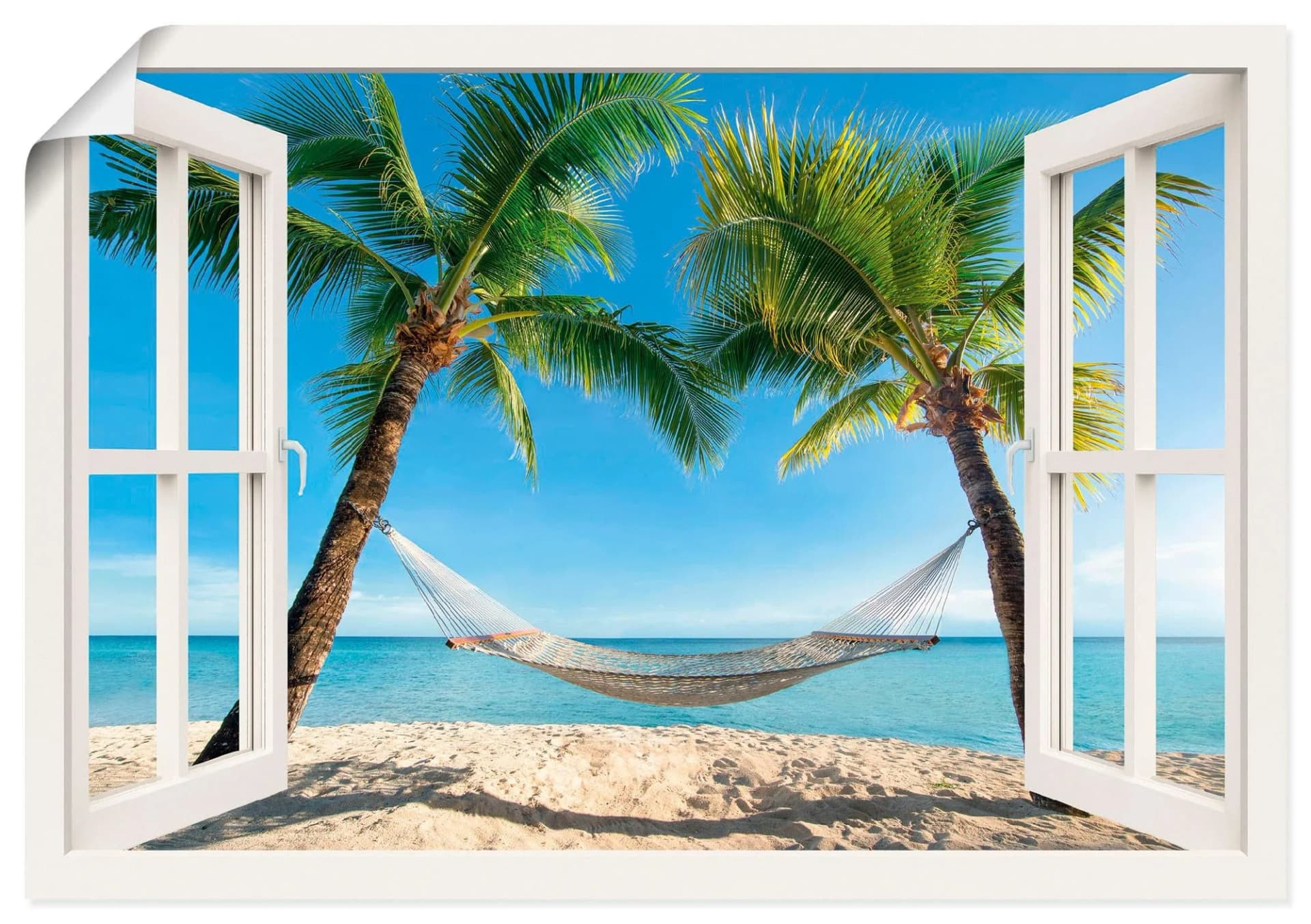 Artland Wandbild Fensterblick Palmenstrand Karibik 100x70 cm